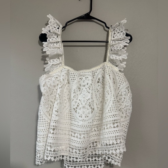 Anthropologie eri + Ali ruffled fairy crochet top White Lace size large - Picture 2 of 7
